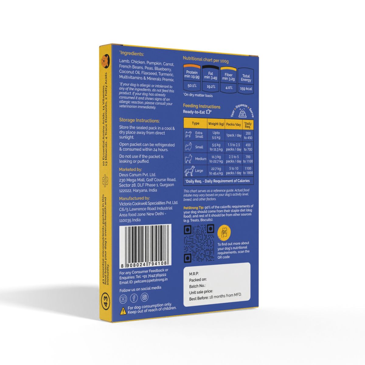 PetStrong Lamb and Blueberry Grain Free Fresh Food for Dogs